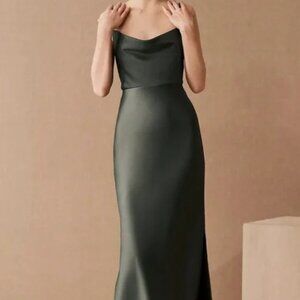 Anthropologie Green Satin Midi Dress Size M
